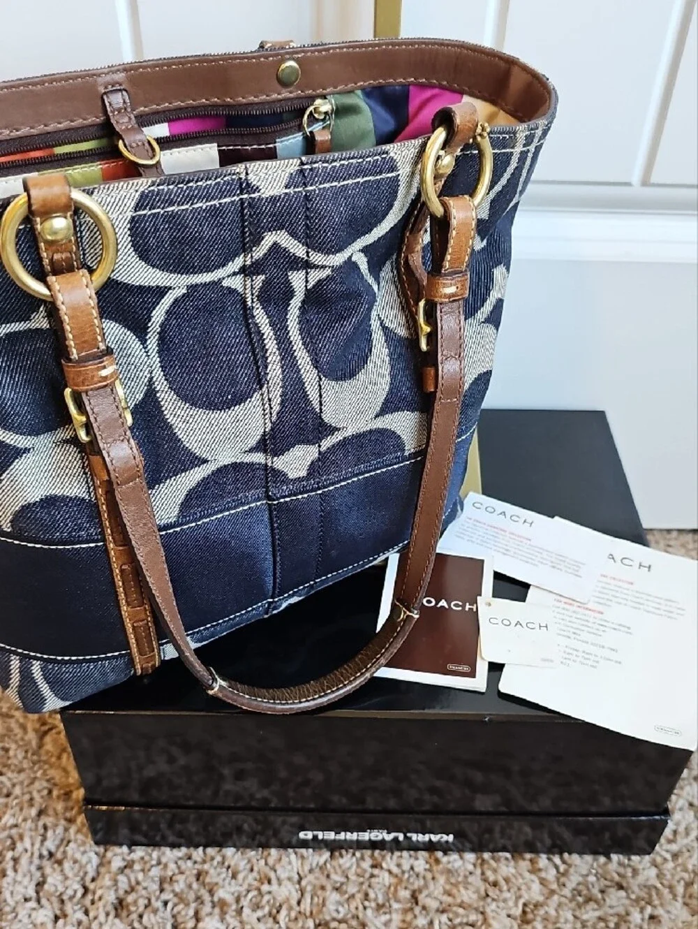 ​Coach Vintage 2007 Legacy Denim Signature C Slim Tote Bag Purse Charm 11179